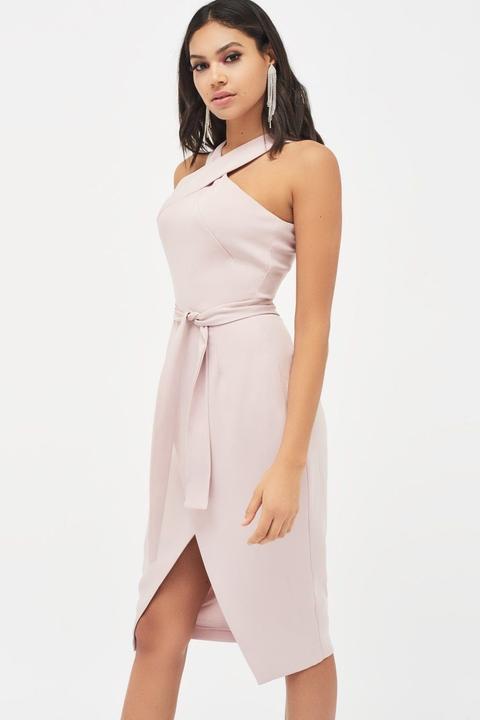 Halter Neck Wrap Front Midi Dress In Dusty Pink from Lavish Alice on 21  Buttons