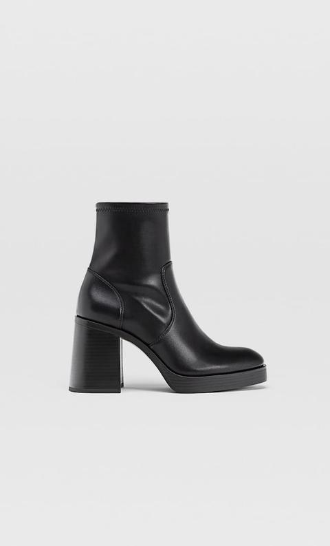 Stradivarius Bottines À Talon Et Tige Élastiquée Femme Noir 35