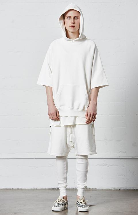 fear of god fog essentials cutoff sleeve pullover hoodie white