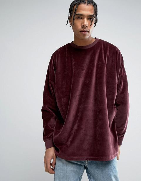 Sudadera Extragrande En Velour De Color Borgoña De Asos