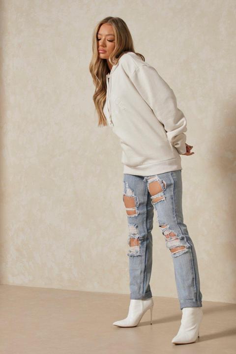 Womens Extreme Distressed Mom Jeans Light Wash