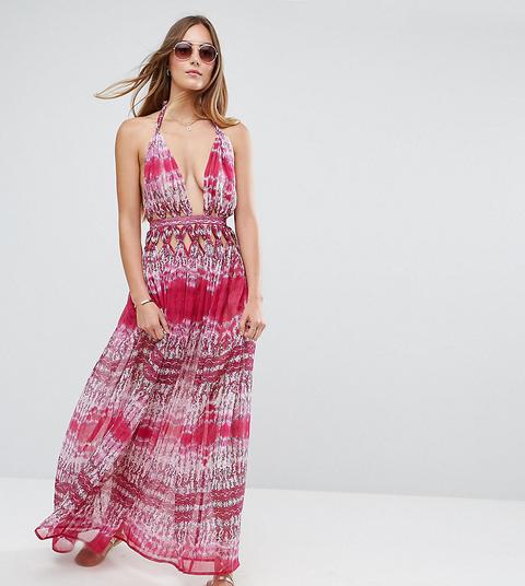Vestido Largo De Playa De Chifón Con Nudo En La Cintura Y Estampado Serpiente Rosa De Asos Design Tall