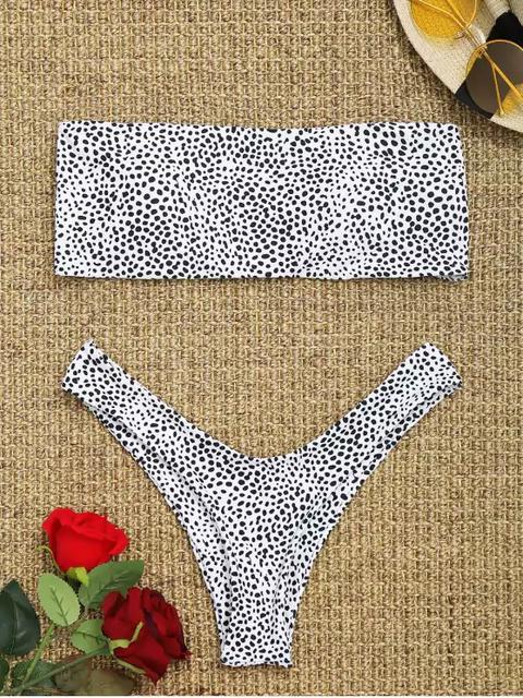 Bandeau Leopard Print Thong Bikini Black Purple White Yellow