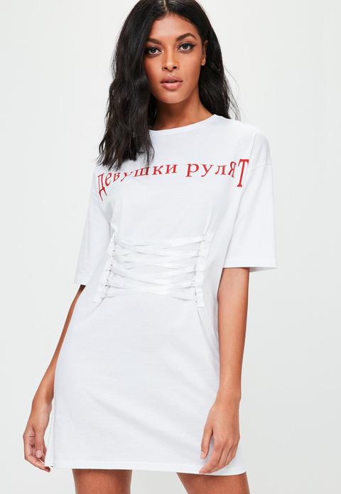 White Oversized Slogan Print T-shirt Dress