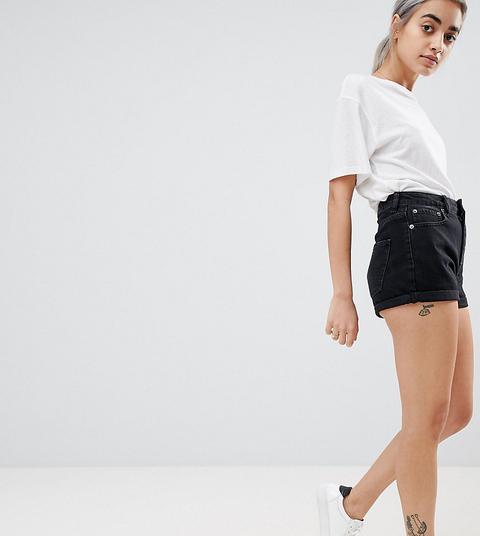 Asos Design Petite - Ritson - Mom Shorts Nero Délavé - Nero