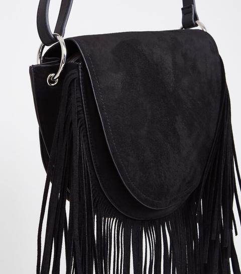 Black Suedette Fringe Cross Body Bag New Look Vegan