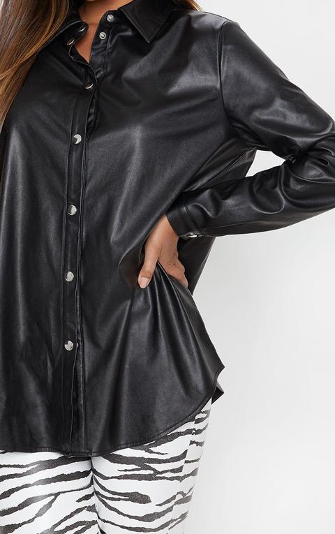 Black Faux Leather Oversized Shirt