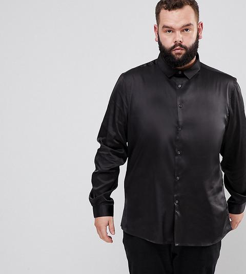 Asos Design Plus Skinny Sateen Shirt In Black - Black