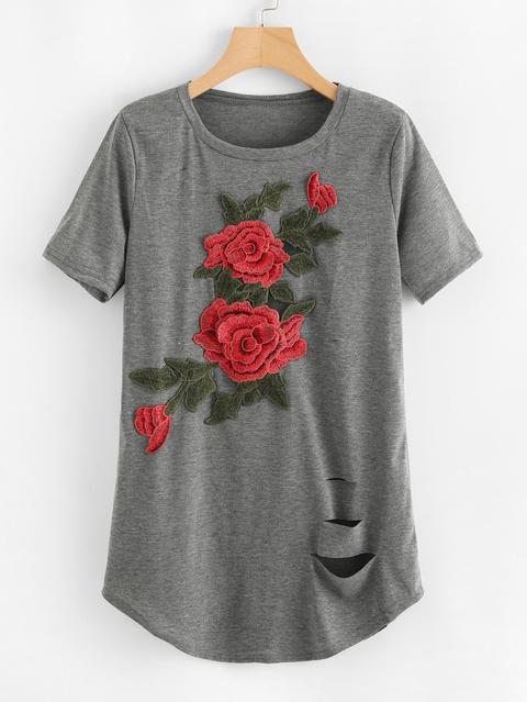 Camiseta Marled Aplique Con Bordado