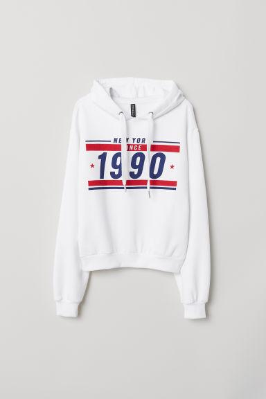 H & M - Felpa Con Cappuccio E Stampa - Bianco