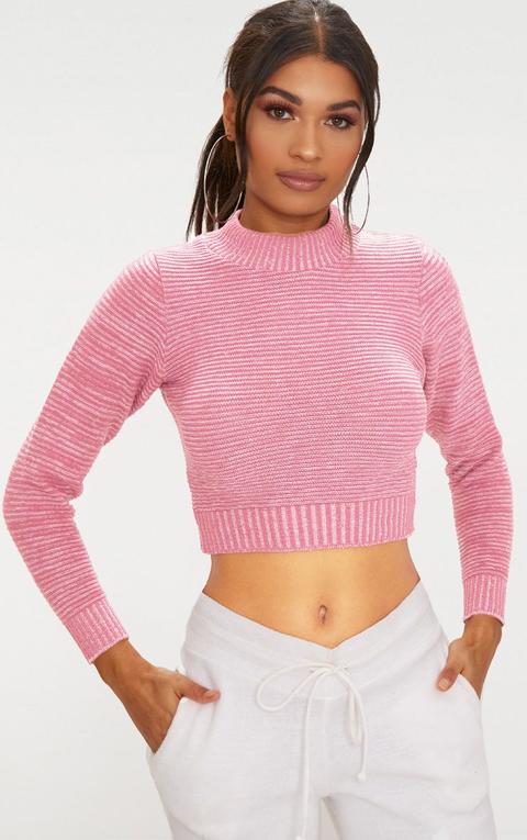 Rose Ribbed Cropped Knitted Jumper