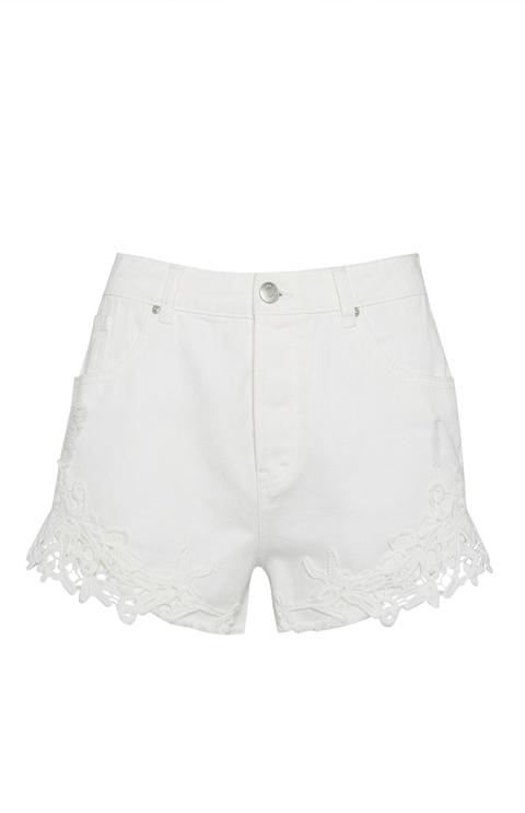 White Crochet Hem Short