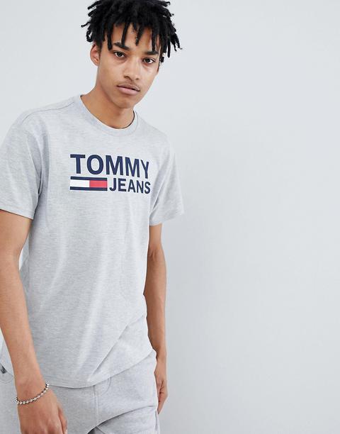 Tommy Jeans - Capsule Classics - Kalkgraues T-shirt Mit Flaggenlogo - Grau