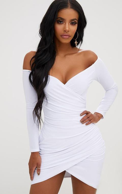 Shape White Ruched Bardot Bodycon Dress