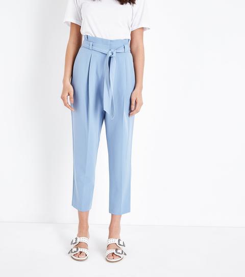 Pale Blue Paperbag Waist Trousers New Look