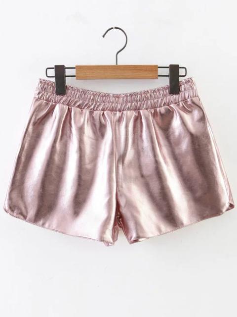 Pink Elastic Waist Pu Shorts