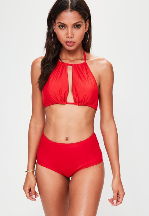 Red Mix And Match Gathered Open Front Bikini Top, Red