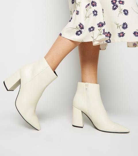 Off White Pointed Ankle Boots New Look Vegan