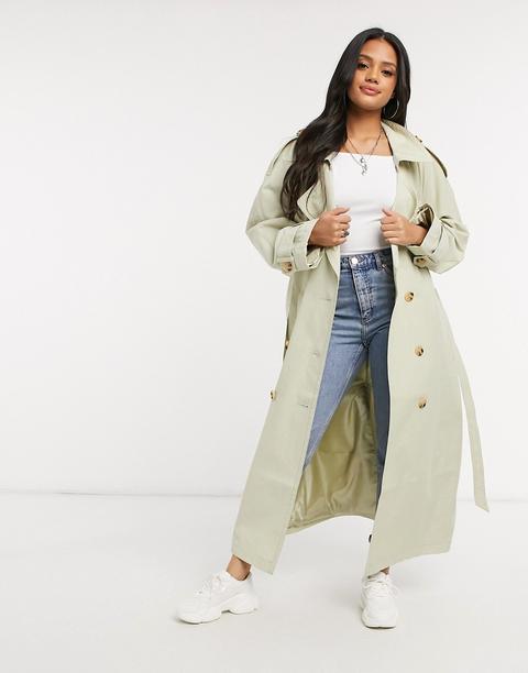 Asos Design - Hero - Trench-coat À Surpiqûres Contrastantes - Taupe-neutre