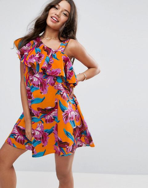 Vestido De Playa Asimétrico Con Volantes Y Estampado Tropical De Colores Brillantes De Asos