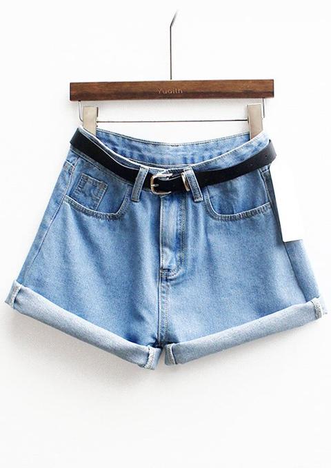 Short Cinturón Denim-azul