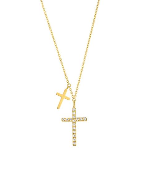 Faith Double Cross Necklace Gold