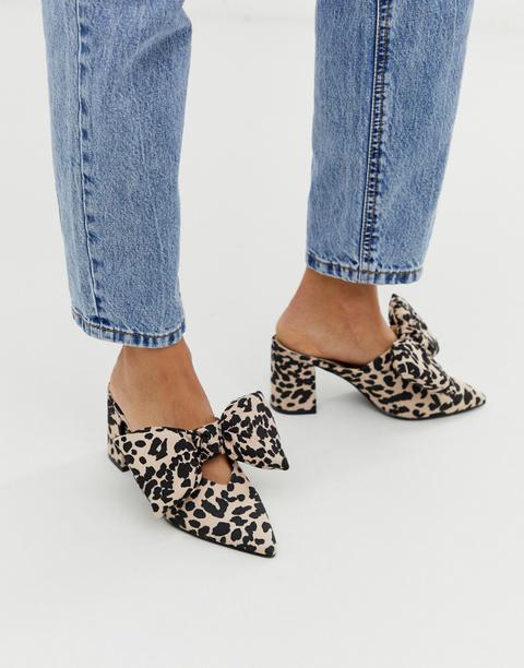 Asos Design - Sweetness - Mules À Talon Carré Avec Nœud Et Imprimé Léopard-multi