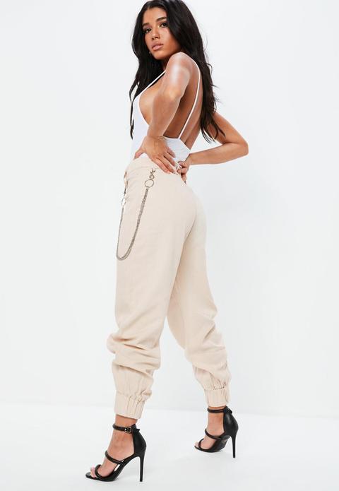 Fanny Lyckman X Missguided Nude Cargo Chain Trousers, Nude