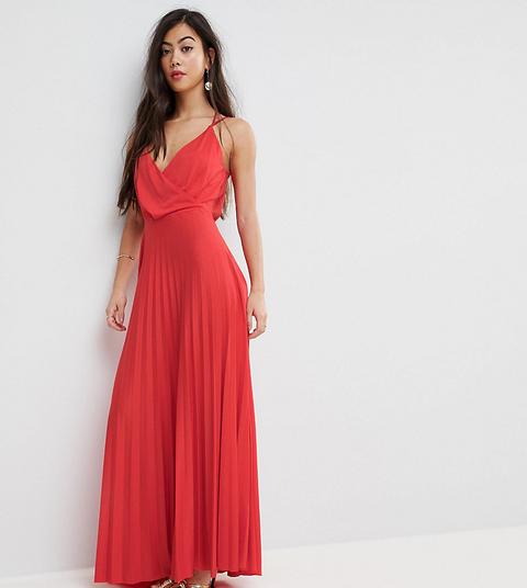 Asos Petite - Vestito Lungo A Portafoglio A Pieghe Sblusato - Rosso