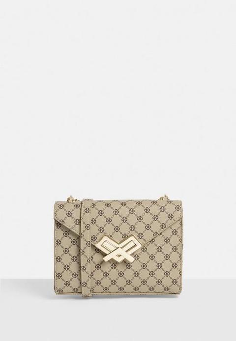 Cream Printed Arrow Buckle Bag, Cream