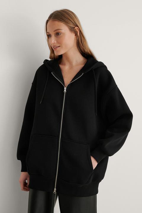 Na-kd Reborn Organic Oversized Zip Detail Hoodie - Black