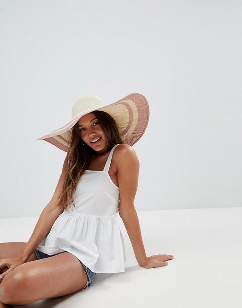 Asos - Cappello Floscio In Paglia Regolabile Sul Lato Con Falda Metallizzata - Beige