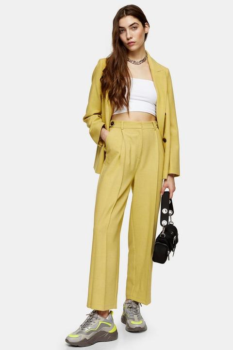 Lime Green Tab Waist Straight Trousers