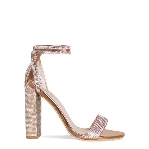 rose gold diamante block heels