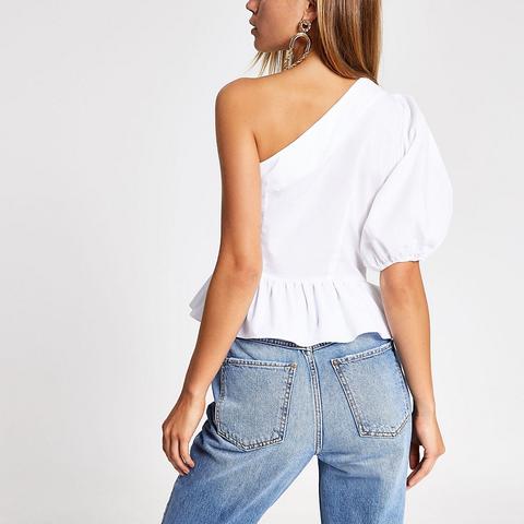 white one shoulder peplum top