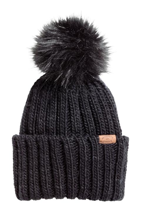 Gorro En Punto Trenzado - Negro