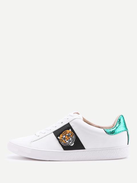 Tiger Embroidery Lace Up Sneakers