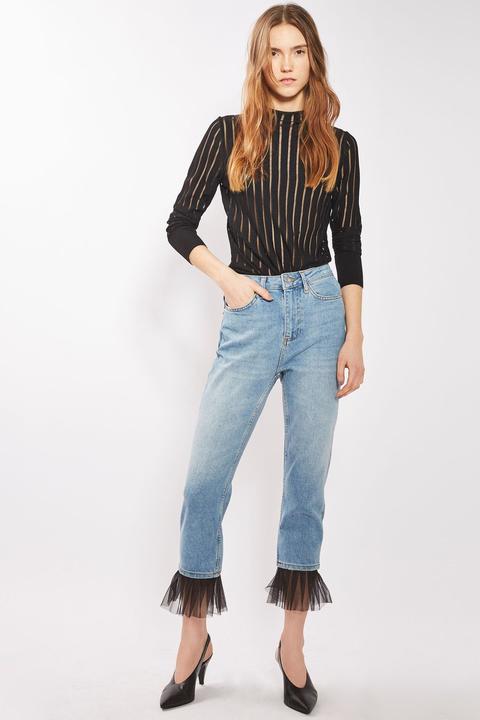 Moto Tulle Hem Straight Leg Jeans