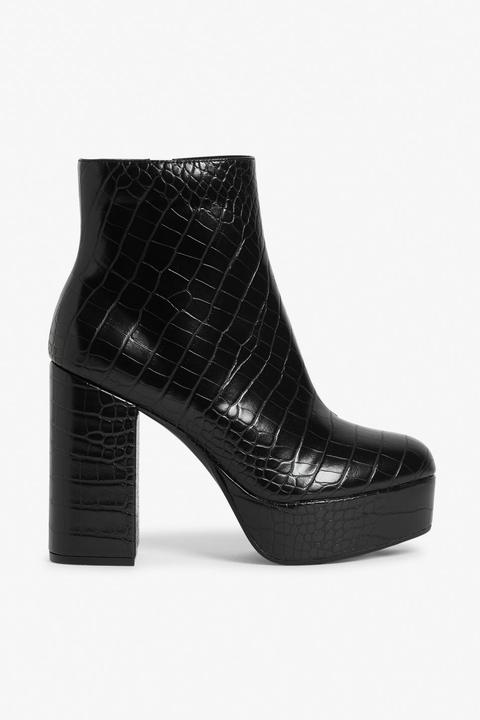 Platform Heel Boots - Black