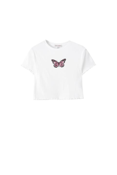 Camiseta Blanca Mariposa Rizados