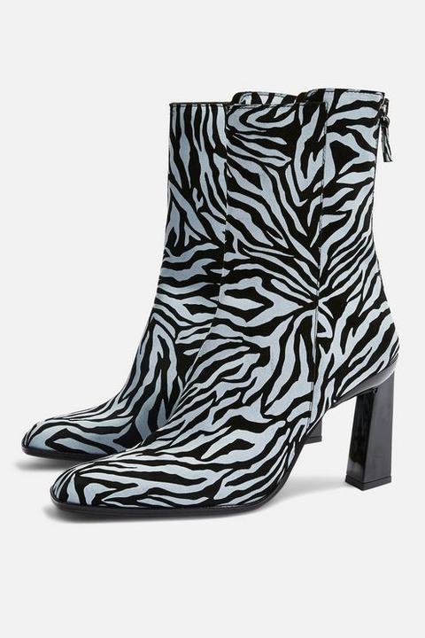 Womens Hugo Zebra Print Heeled Leather Boots - Monochrome, Monochrome