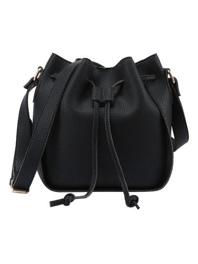 Borsa Forma Secchio Sbalzato Ecopelle Con Coulisse - Nero