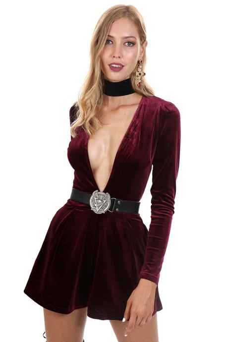 Mystic Topaz Velvet Playsuit // Wine