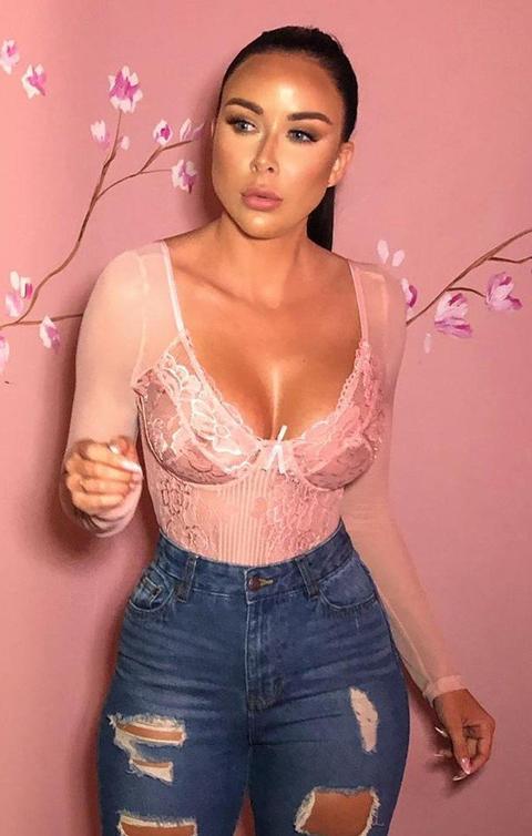 Nude Lace Long Sleeve Plunge Bodysuit - Molly