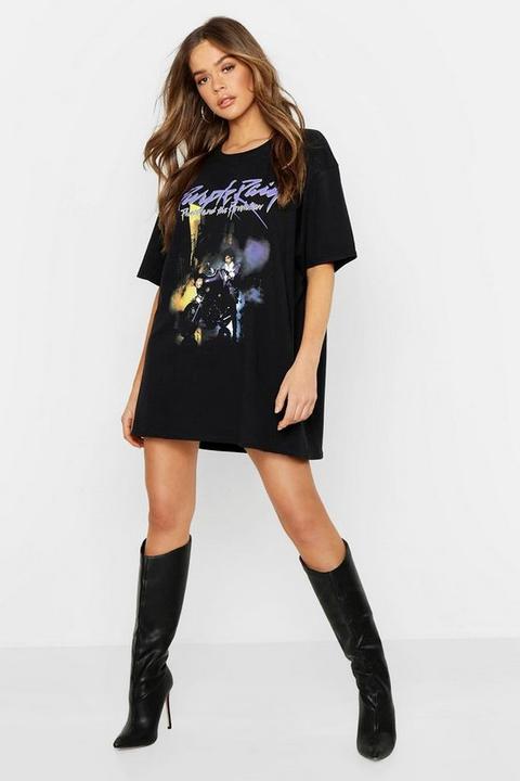 Womens Prince Purple Rain License T-shirt Dress - Black - 14, Black