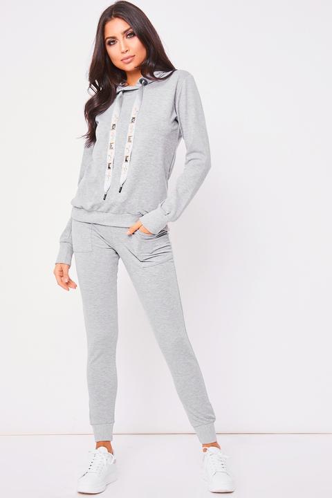 Hannah Grey Jewelled Detail Loungewear Set