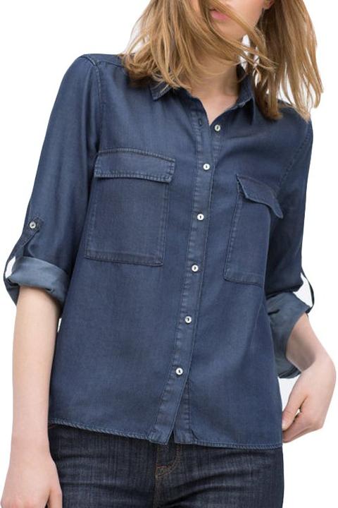 Blue Denim Shirt Neck Long Sleeve Shirt