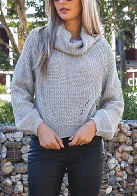 Maglione Stile Classico Collo Corto Grigio Chiaro