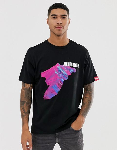 Bershka - Schwarzes T-shirt Mit Print Auf Der Brust - Schwarz