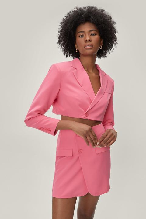 Womens Shoulder Pad Cropped Tailored Blazer